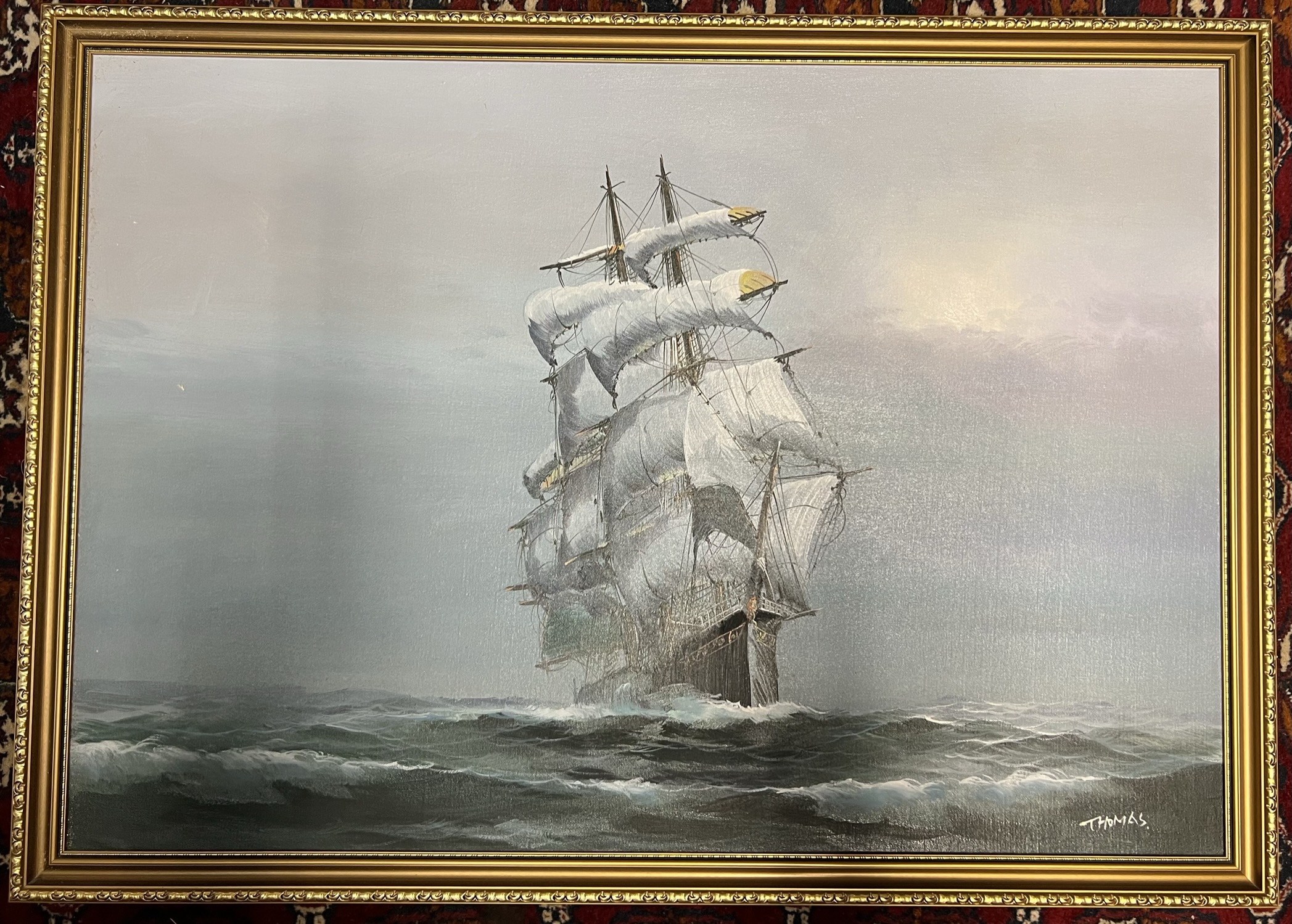 Thomas A Ship in full sail Oil on canvas Signed