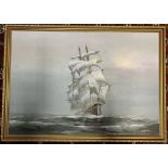 Thomas A Ship in full sail Oil on canvas Signed