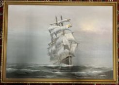 Thomas A Ship in full sail Oil on canvas Signed