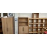 A modern sectional bookcase / display cabinet together with two modern office cabinets,