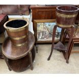 A coopered bucket together with a coopered jardiniere stand,
