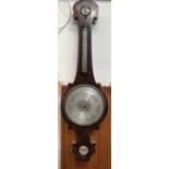A Victorian rosewood banjo barometer with a hydrometer to the top,