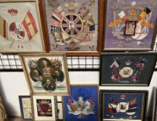 A collection of World War I silk and woolwork pictures together with other pictures