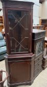 A 20th century oak hifi cabinet together with a reproduction mahogany standing corner