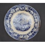 A Dillwyn "Cows crossing river" pattern blue and white plate together with Swansea Woodbine pattern