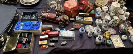 Matchbox cars together with assorted pottery vases, jewellery boxes, concertina,