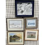 Ray Witchard Coastal scene Watercolour Together with a collection of paintings and prints