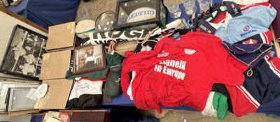 Sporting memorabilia - a collection of WRU Cymru rugby shirts, ties, signed rugby ball,