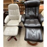 A cream leather swivel chair and footstool,