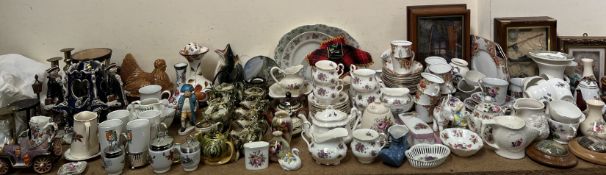 A Duchess part tea set together with other part tea sets, brass candlesticks, egg timers, key boxes,