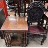 A Japanese carved hardwood chair decorated with dragons,