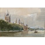 Denis Hanceri Parliament from Lambeth Bridge Watercolour Signed Betty Williams gallery label