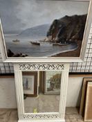 D Long A continental coastal scene Oil on canvas Signed Together with a cream painted mirror
