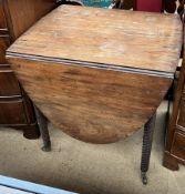 A Victorian mahogany drop leaf table of D shape with barley twist legs and casters ***PLEASE NOTE