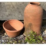 A terracotta rhubarb forcer together with another terracotta planter