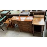 An Italian inlaid bedside cabinet with two drawers on shaped legs together with a yew side table,