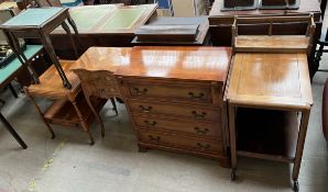 An Italian inlaid bedside cabinet with two drawers on shaped legs together with a yew side table,