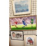 Richard O'Connell Footballers Cardiff City players Watercolour Signed and dated 2002 Together with
