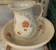 A Burleigh Ware jug and basin set decorated with flowers and leaves ***PLEASE NOTE THAT THIS LOT