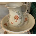 A Burleigh Ware jug and basin set decorated with flowers and leaves ***PLEASE NOTE THAT THIS LOT