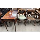 A Victorian mahogany pembroke table together with a smokers bow elbow chair and a Victorian balloon