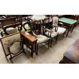 A pair of Edwardian mahogany elbow chairs together with a Sutherland table, fire screen,