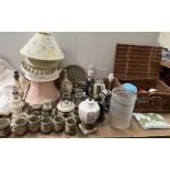 An Abaty stoneware Wales part breakfast set together with assorted table lamps,