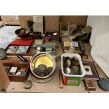 A collection of coins together with miniature books, whist markers,