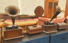 An Edison Standard phonograph with horn and cover together with another Edison standard phonograph