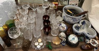 Assorted crystal drinking glasses, together with magnifying glasses, paperweights,