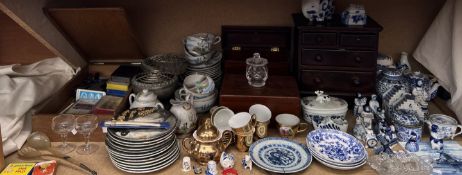 A table top chest of drawers together with storage boxes, Japanese part tea set,