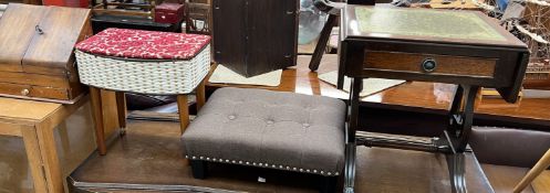 An Edwardian walnut table top stationery cabinet together with a sewing box,