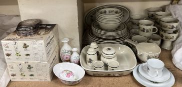 A Royal Doulton Harvest Garland pattern part tea and dinner set together with Wedgwood meadow sweet