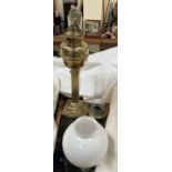 A Victorian Brass oil lamp with a square reeded column and square sloped base ***TO BE RE-OFFERED