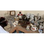 Model cottages together with ruby drinking glasses, other glasswares, commemorative wares,