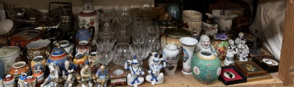 Various Japanese part tea sets together with drinking glasses, biscuit barrels,