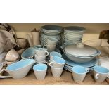 A Poole pottery part dinner set in blue and grey together with a Poole pottery part tea set in