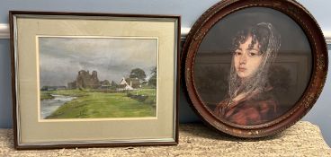 P Webb A farmstead Pastels Signed Together with a portrait print