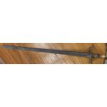 A double edged sword with a cast iron cross guard 106cm long