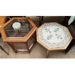 A white marble octagonal Pietra Dura table top inlaid with mother of pearl,
