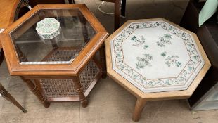 A white marble octagonal Pietra Dura table top inlaid with mother of pearl,