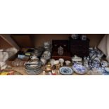 A table top chest of drawers together with storage boxes, Japanese part tea set,