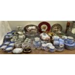 A Royal Worcester willow pattern blue and white part tea set together with other part tea,