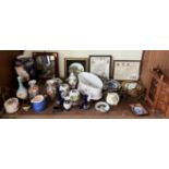 A continental porcelain dish together with assorted vases, plates, display cabinet,