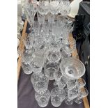 A set of six cut glass wine glasses together with other cut glass drinking glasses