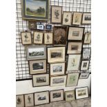 R A K Marshall Sheep in a pasture Watercolour Signed Together with a miniature of an elderly