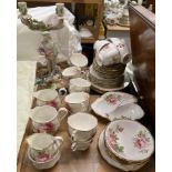 A Royal Albert American Beauty part tea service together with a candelabra and a bird etc