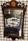 A George III style mahogany wall mirror with fan inlay