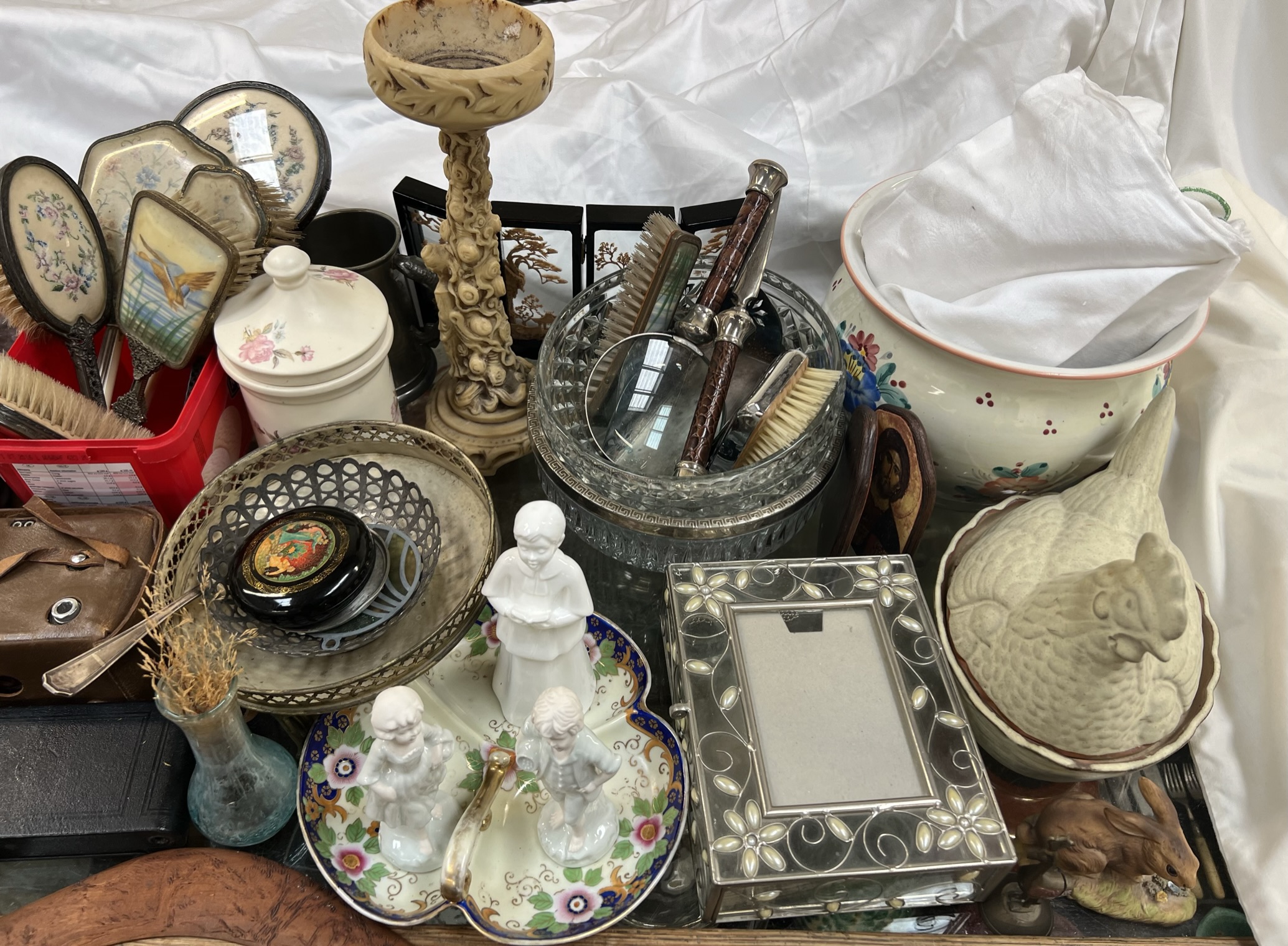 A large lot including costume jewellery, part dressing table set, cameras, Coalport figure, - Image 2 of 4