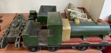 A scratch built locomotive and tender together with a tank,